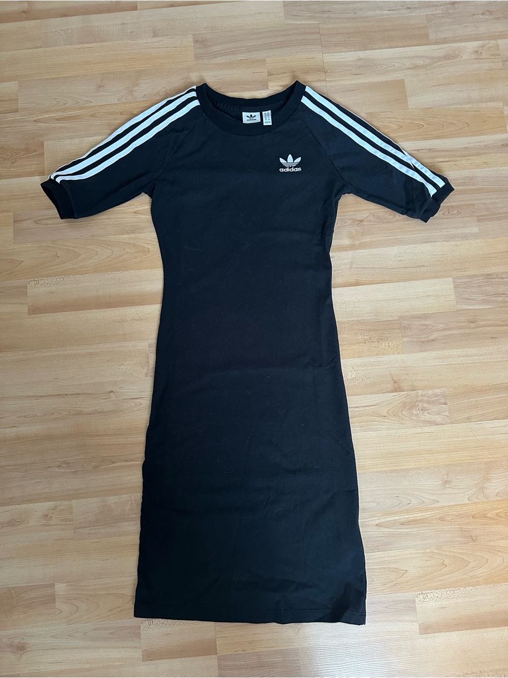 adidas Black Midi Dress with White Three-Stripe Sleeves